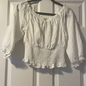 Off the shoulder smocked waist top- white